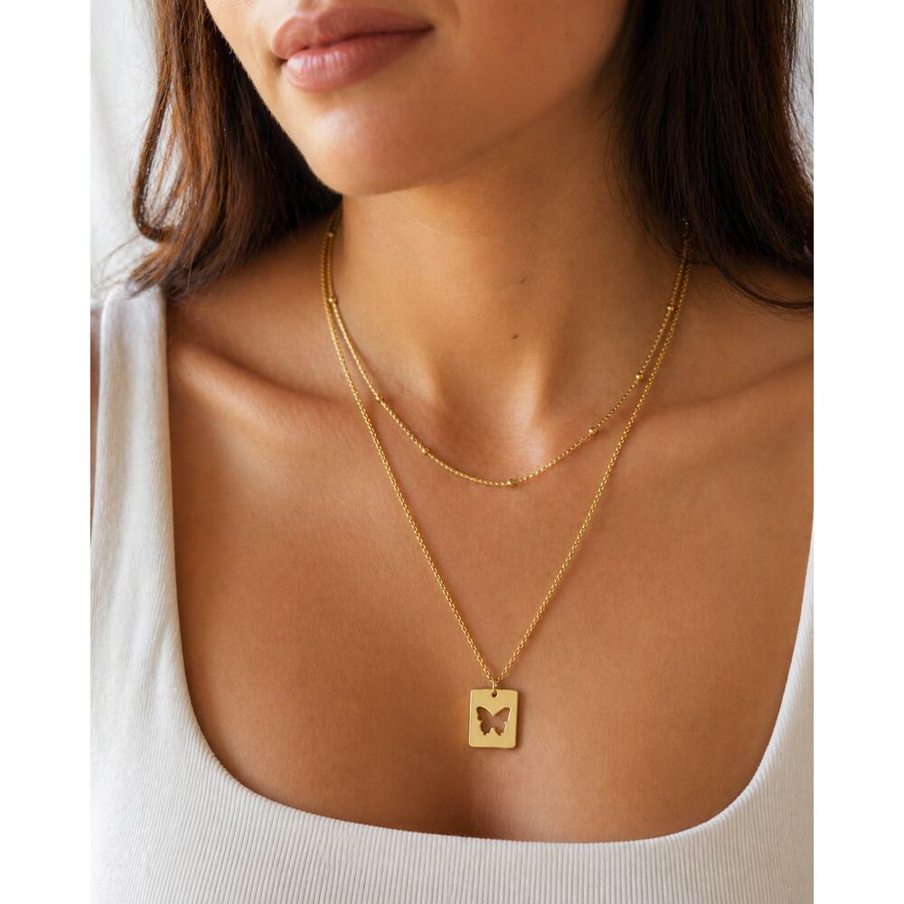 Ava Riley Gold Layered Necklace 14K Gold Plated Dainty Butterfly Pendant